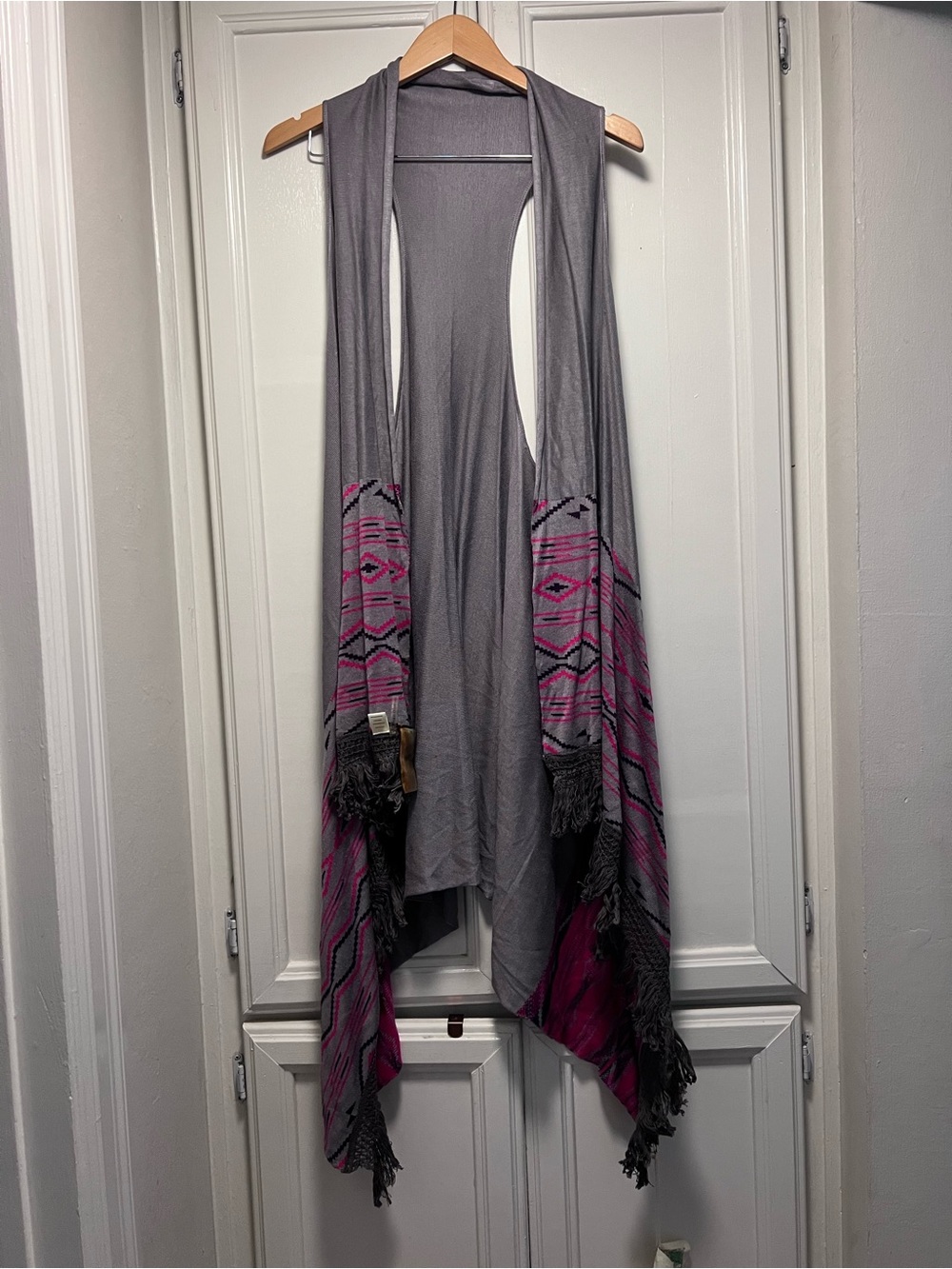 NWT Aratta Eloise Knit Frayed Fringe Trim Long Vest Bohemian Boho One Size OS
